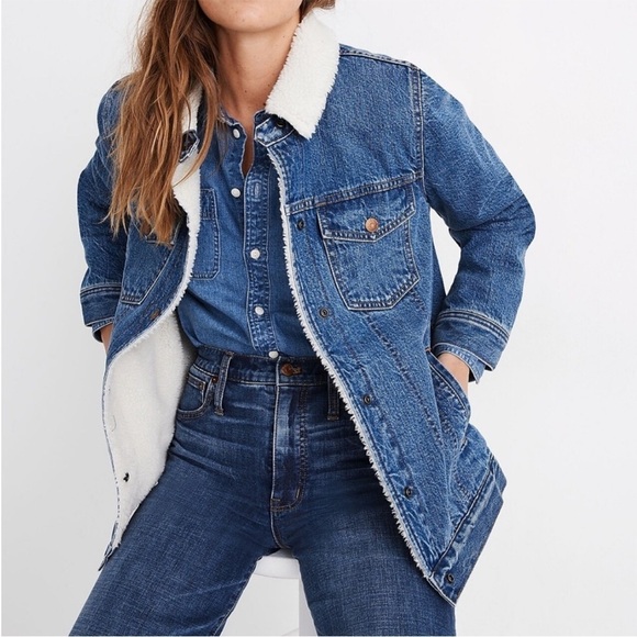 Altered! NWT. Madewell Oversized 3X Denim Jacket in Donaway Wash: Sherpa Edition - Picture 5 of 15
